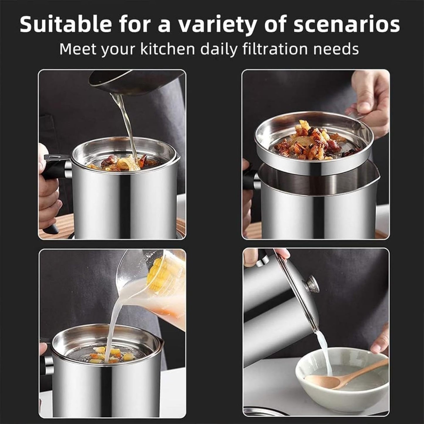 Stainless Steel Kitchen Oil Filter with Lid